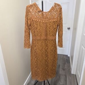 Part Two Cotton Blend Rust Orange Lace Midi Dress